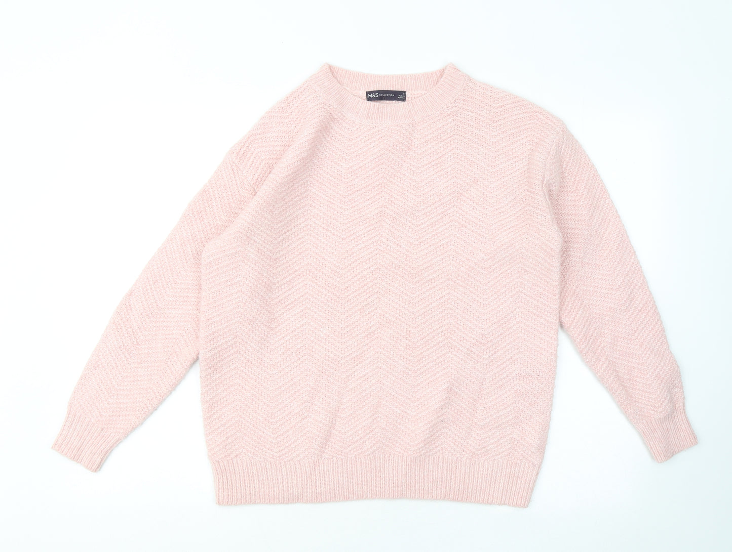 Marks and Spencer Womens Pink Round Neck Acrylic Henley Jumper Size S
