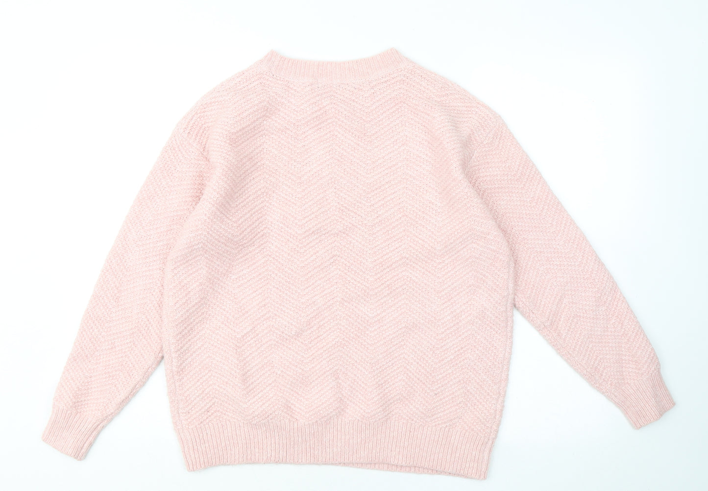 Marks and Spencer Womens Pink Round Neck Acrylic Henley Jumper Size S