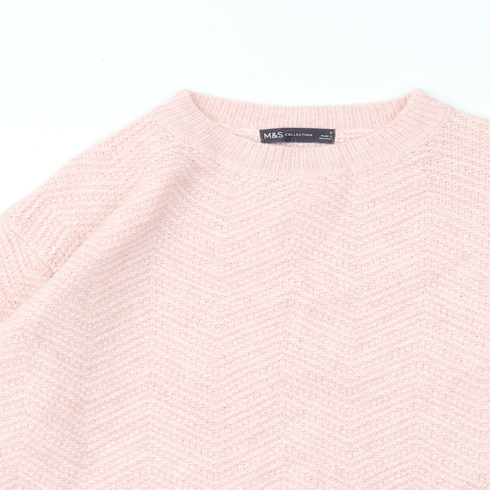 Marks and Spencer Womens Pink Round Neck Acrylic Henley Jumper Size S