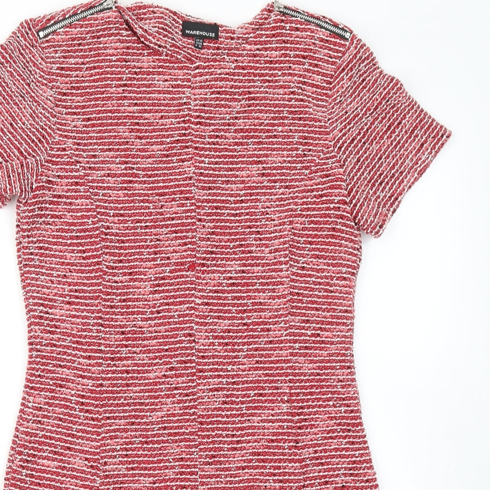 Warehouse Womens Red Geometric Polyester T-Shirt Dress Size 10