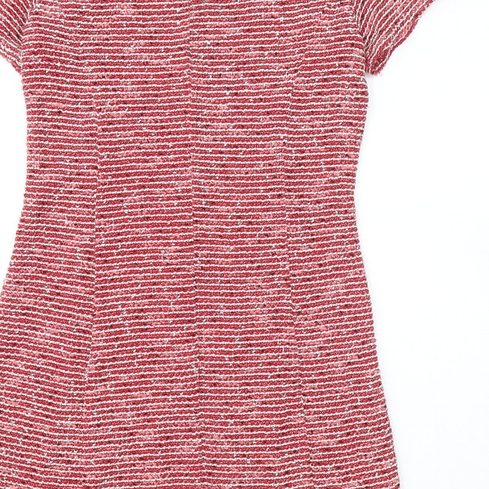 Warehouse Womens Red Geometric Polyester T-Shirt Dress Size 10