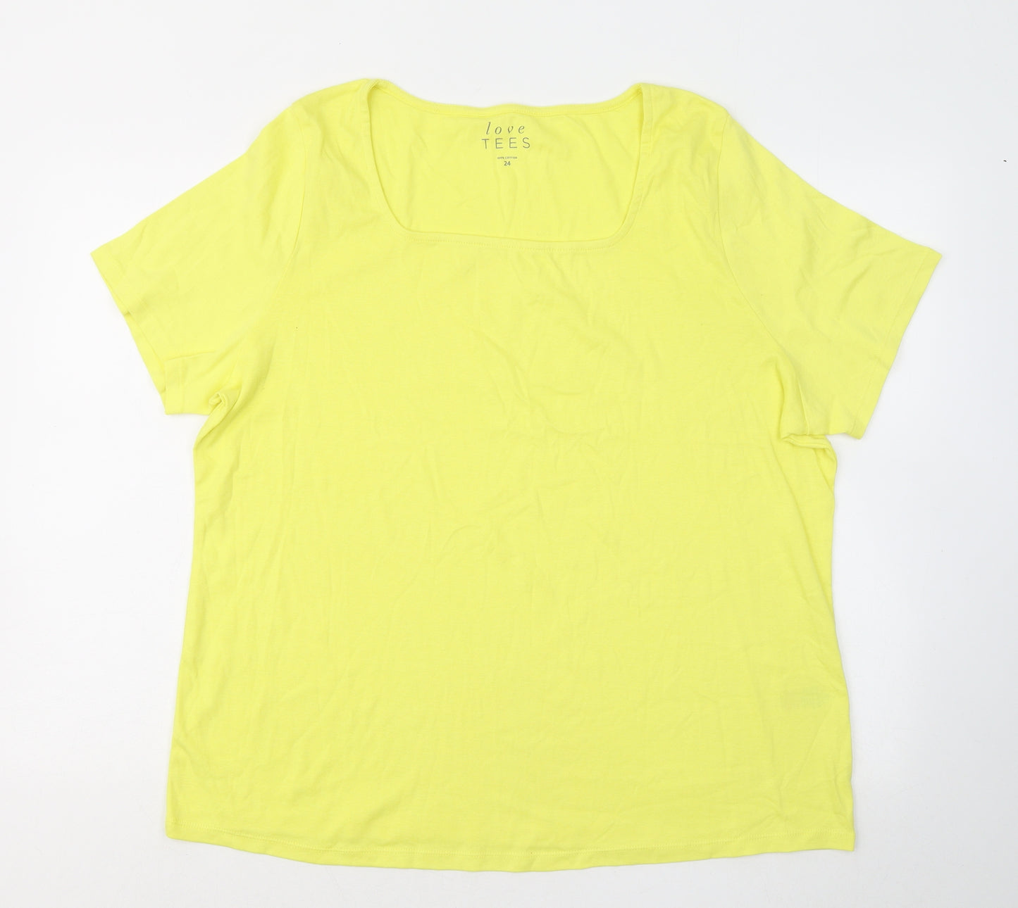 Love Tees Womens Yellow Cotton Basic T-Shirt Size 24 Square Neck