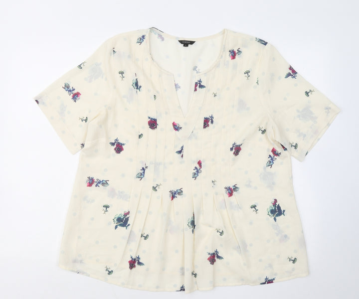 Floryday Womens Yellow Floral Acrylic Basic T-Shirt Size L V-Neck
