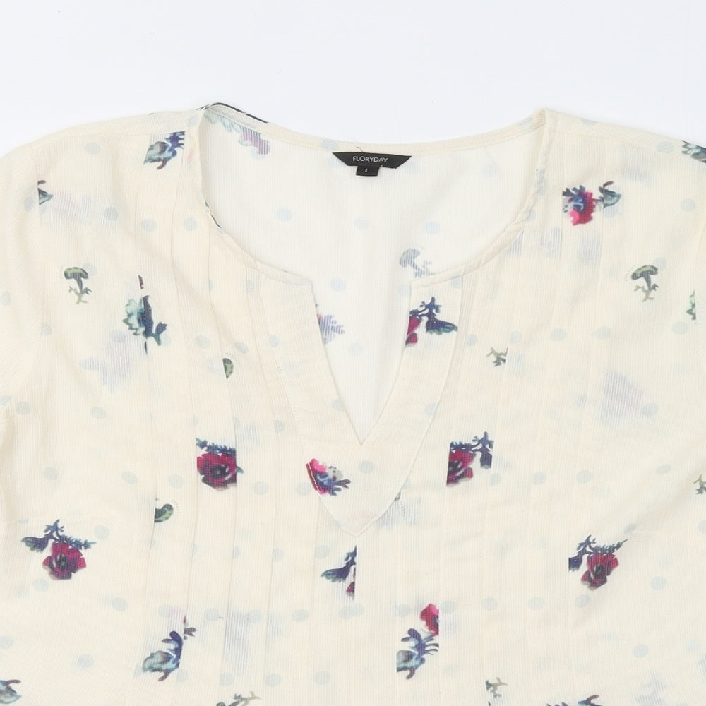 Floryday Womens Yellow Floral Acrylic Basic T-Shirt Size L V-Neck