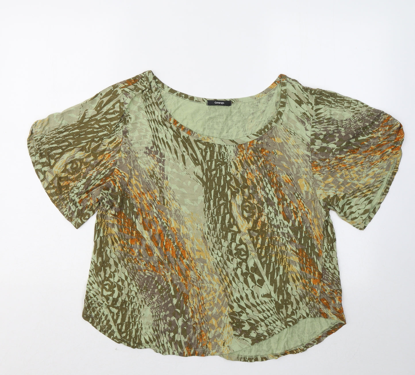 George Womens Green Geometric Viscose Basic T-Shirt Size 16 Round Neck