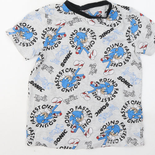 George Boys Grey Geometric Cotton Basic T-Shirt Size 9-10 Years Round Neck - Sonic The Hedgehog