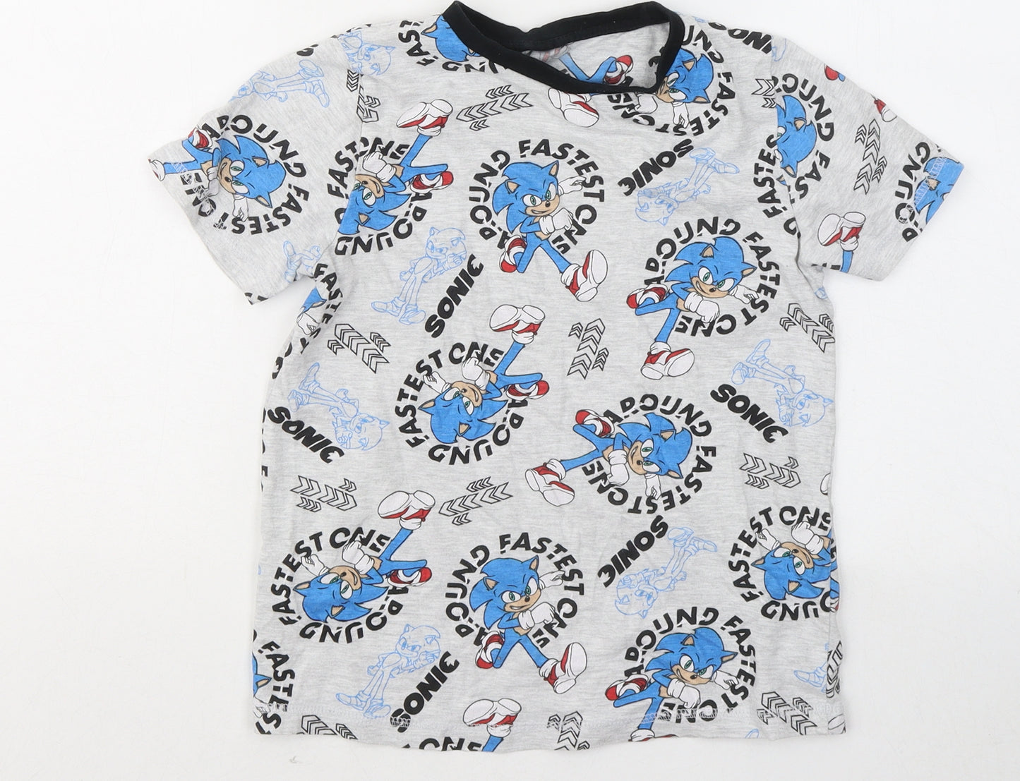 George Boys Grey Geometric Cotton Basic T-Shirt Size 9-10 Years Round Neck - Sonic The Hedgehog