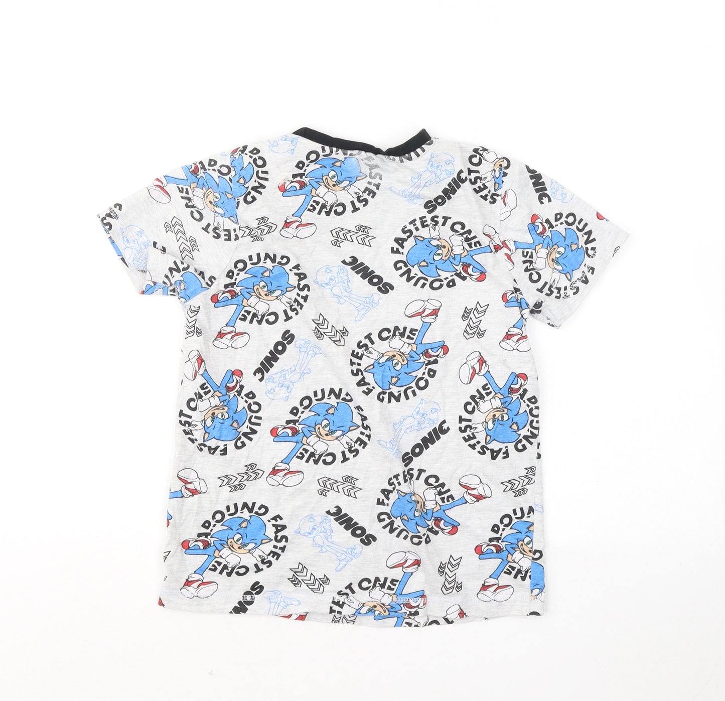 George Boys Grey Geometric Cotton Basic T-Shirt Size 9-10 Years Round Neck - Sonic The Hedgehog