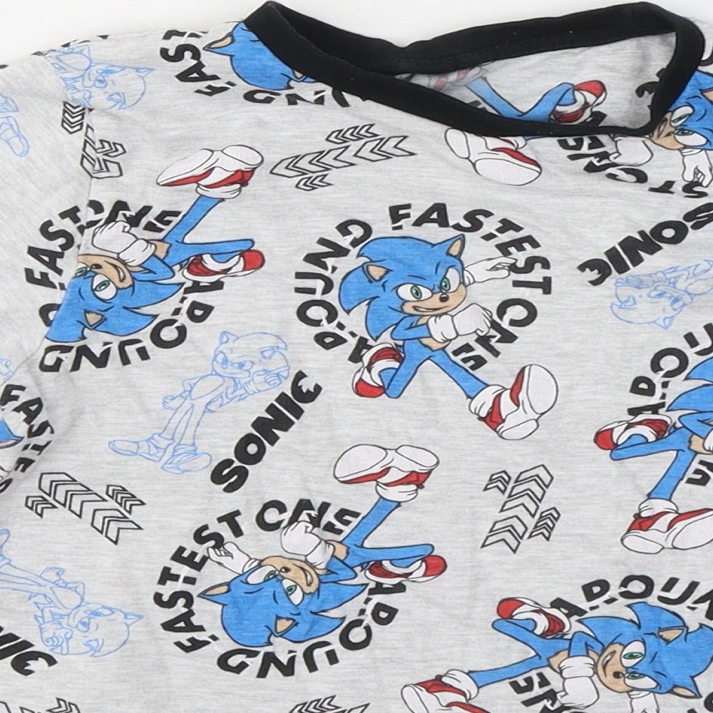 George Boys Grey Geometric Cotton Basic T-Shirt Size 9-10 Years Round Neck - Sonic The Hedgehog