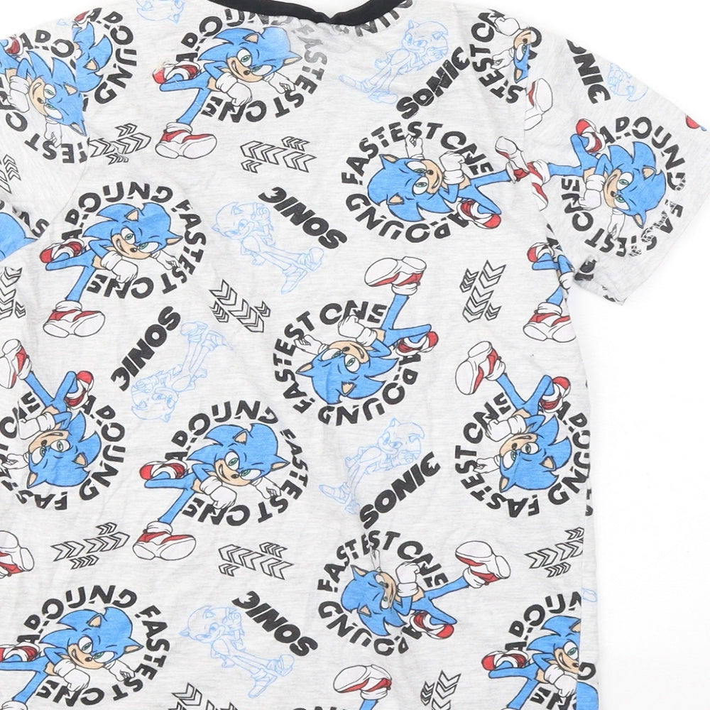 George Boys Grey Geometric Cotton Basic T-Shirt Size 9-10 Years Round Neck - Sonic The Hedgehog
