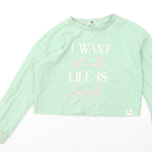 George Girls Green Cotton Pullover Sweatshirt Size 9-10 Years - I want it all Life is sweet