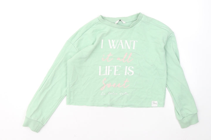George Girls Green Cotton Pullover Sweatshirt Size 9-10 Years - I want it all Life is sweet