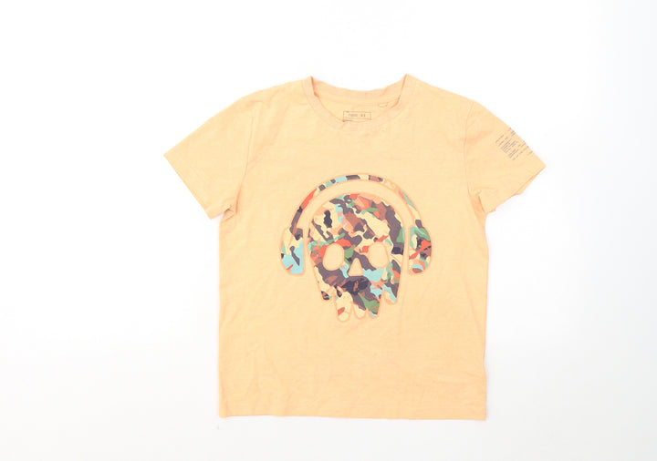 NEXT Boys Orange Cotton Basic T-Shirt Size 8 Years Round Neck - SKULL HEADPHONES