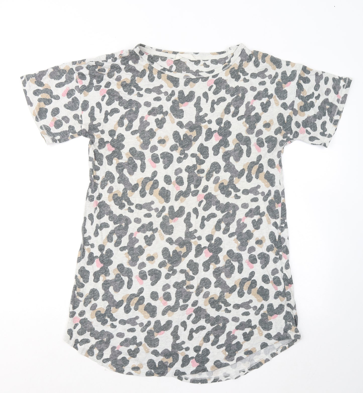 Marks and Spencer Womens Black Animal Print Cotton Basic T-Shirt Size 14 Round Neck