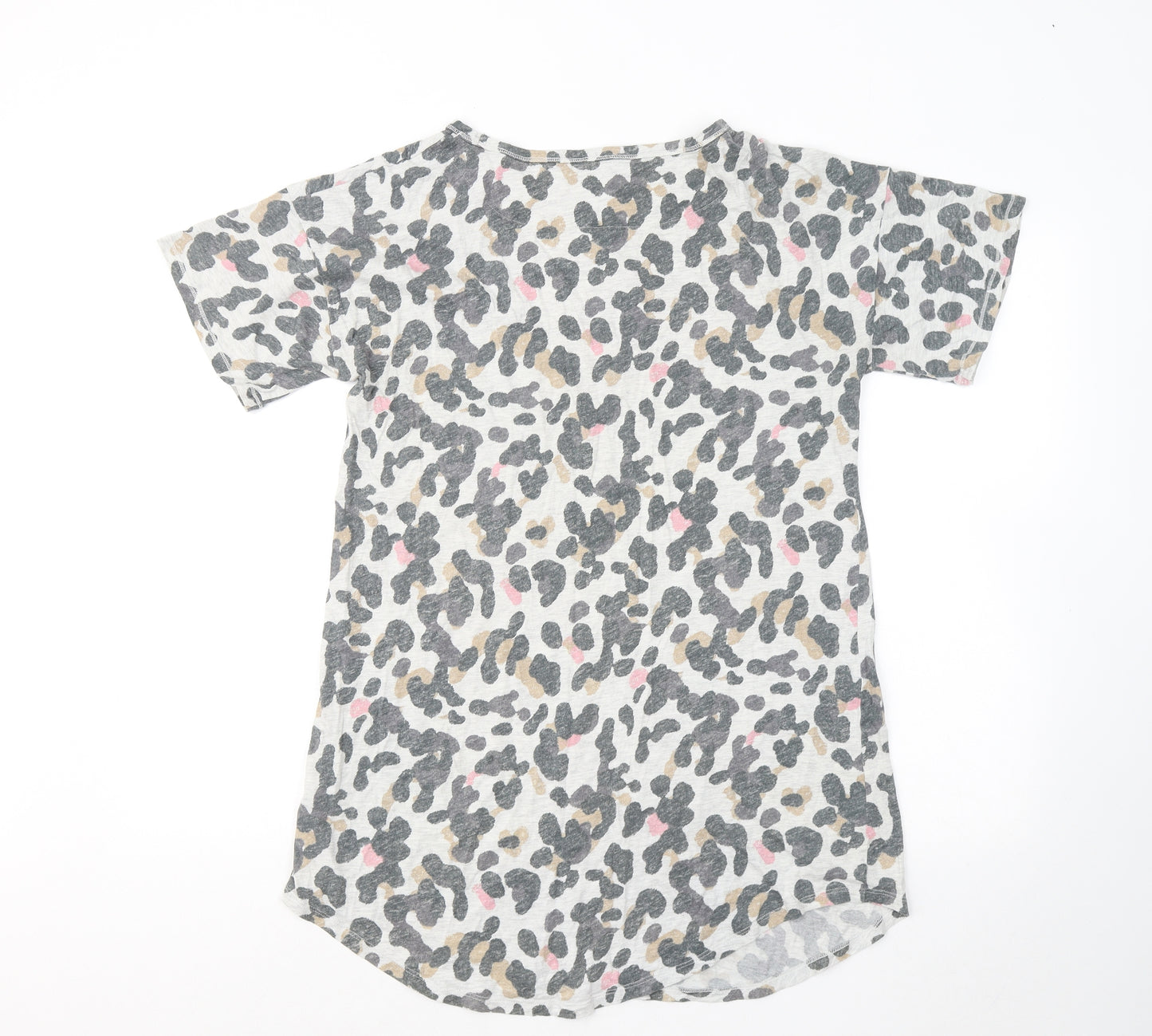 Marks and Spencer Womens Black Animal Print Cotton Basic T-Shirt Size 14 Round Neck