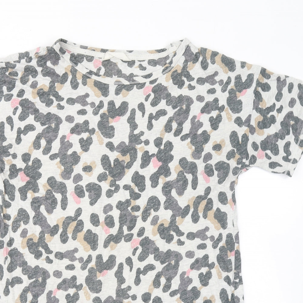 Marks and Spencer Womens Black Animal Print Cotton Basic T-Shirt Size 14 Round Neck