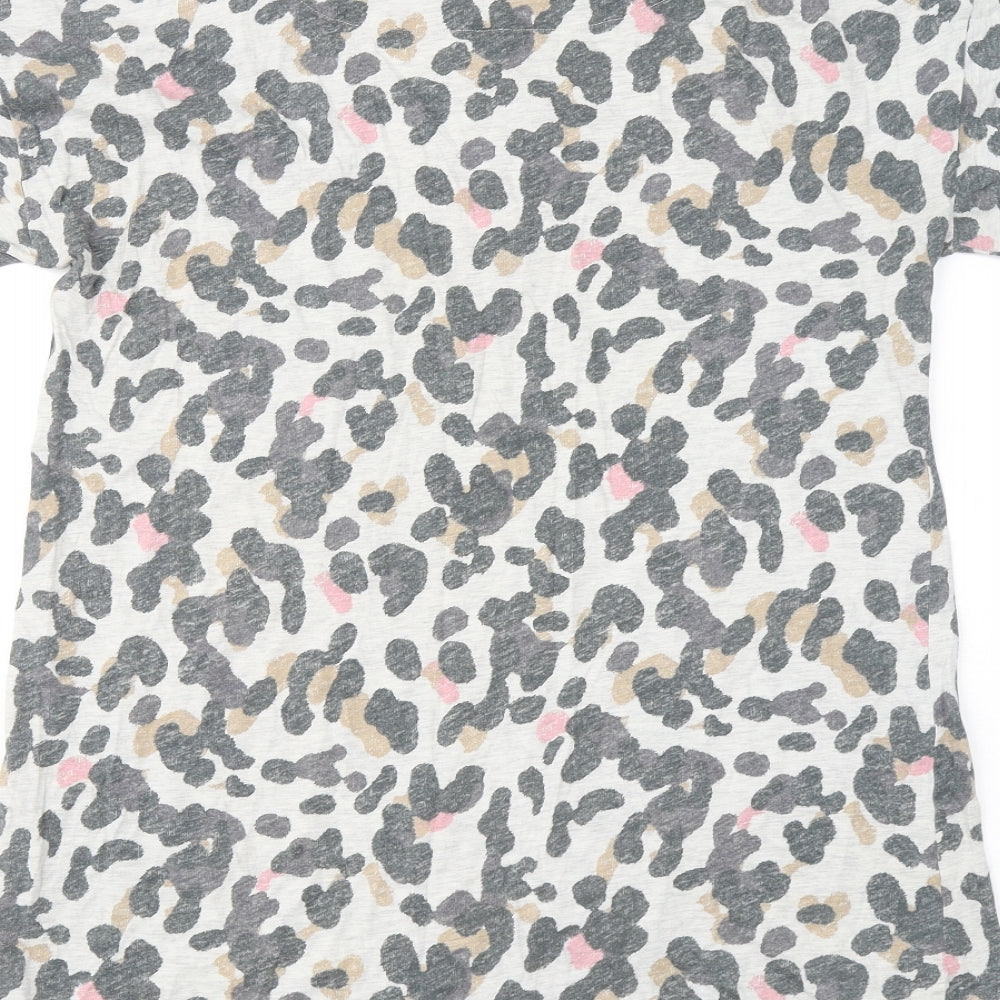 Marks and Spencer Womens Black Animal Print Cotton Basic T-Shirt Size 14 Round Neck