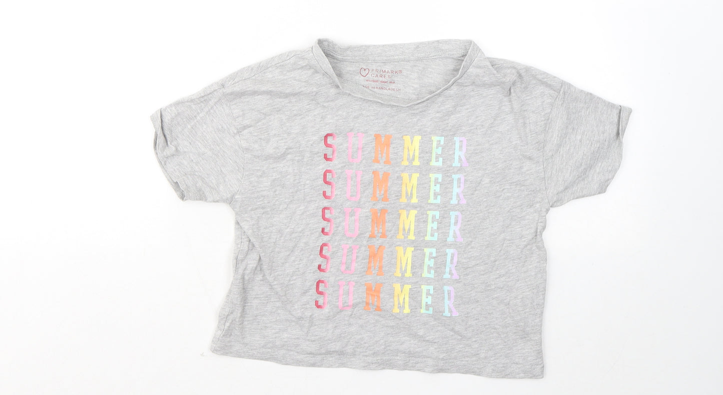Primark Girls Grey Cotton Basic T-Shirt Size 10 Years Round Neck - Summer