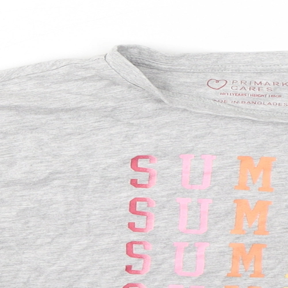 Primark Girls Grey Cotton Basic T-Shirt Size 10 Years Round Neck - Summer