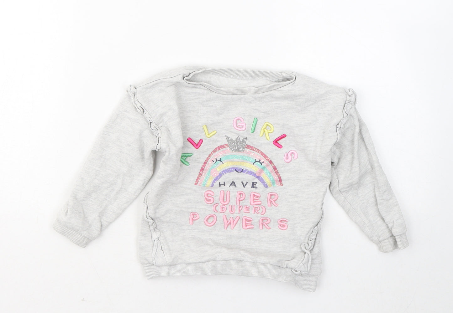 Matalan Girls Grey Cotton Pullover Sweatshirt Size 2-3 Years - All Girls Have Super Powers