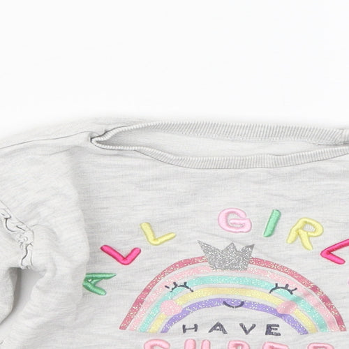 Matalan Girls Grey Cotton Pullover Sweatshirt Size 2-3 Years - All Girls Have Super Powers