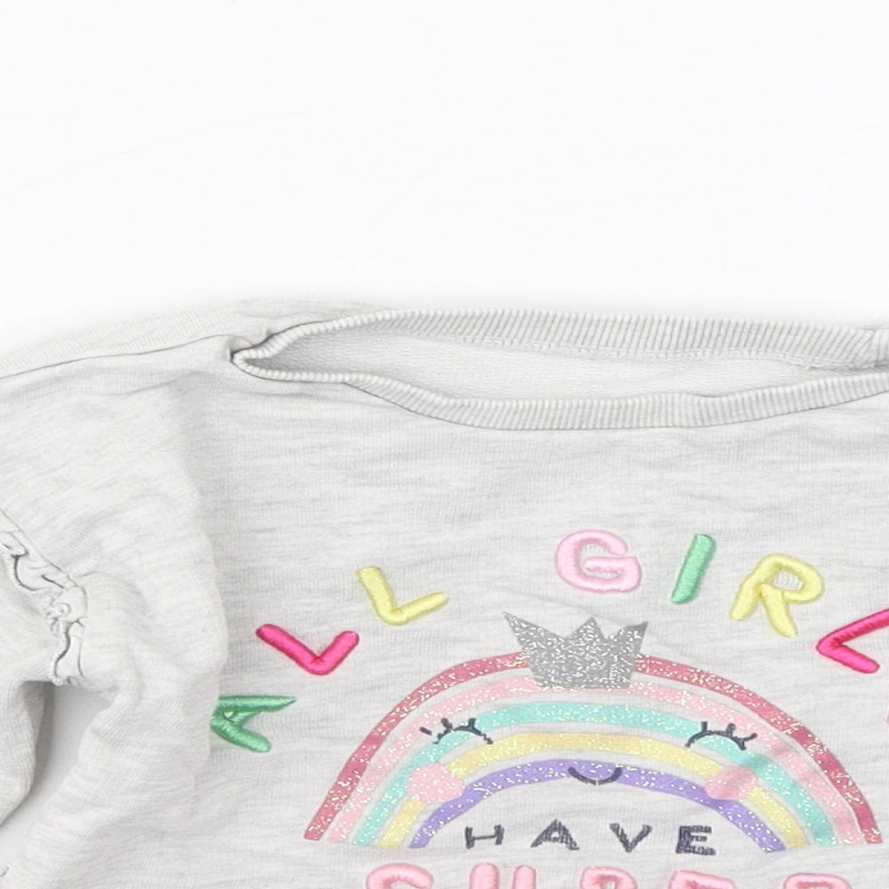 Matalan Girls Grey Cotton Pullover Sweatshirt Size 2-3 Years - All Girls Have Super Powers