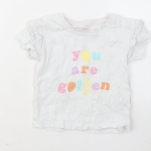 Primark Girls White Cotton Basic T-Shirt Size 4-5 Years Round Neck - You Are Golden
