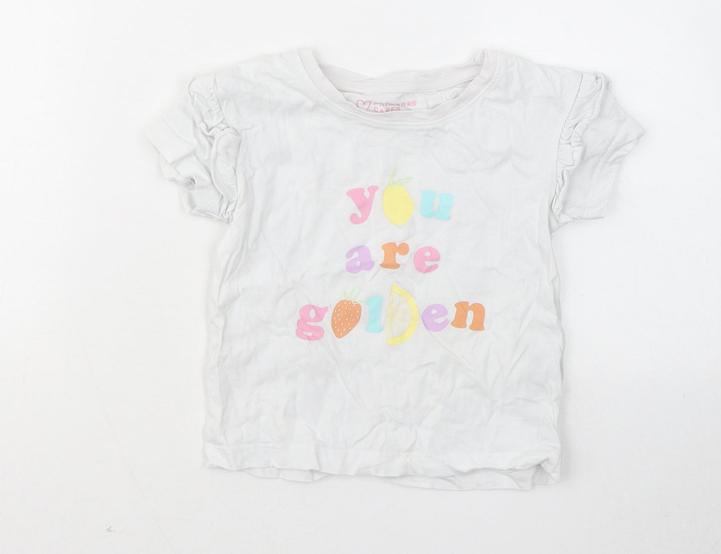 Primark Girls White Cotton Basic T-Shirt Size 4-5 Years Round Neck - You Are Golden