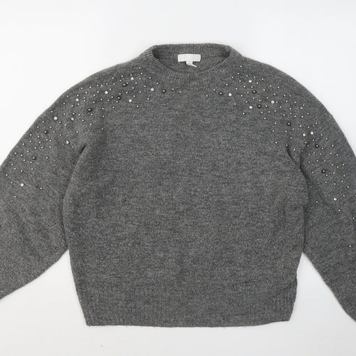 H&M Womens Grey Round Neck Acrylic Pullover Jumper Size S