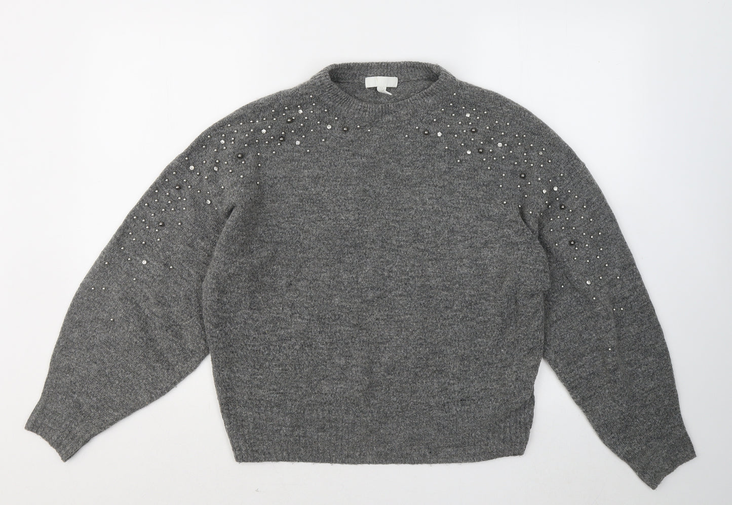 H&M Womens Grey Round Neck Acrylic Pullover Jumper Size S
