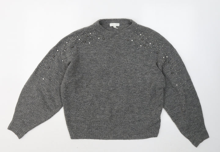 H&M Womens Grey Round Neck Acrylic Pullover Jumper Size S