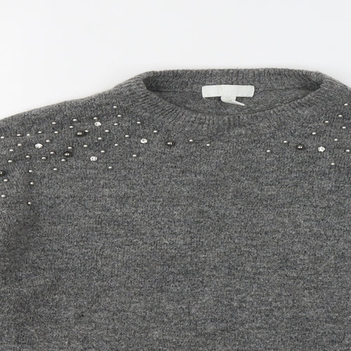 H&M Womens Grey Round Neck Acrylic Pullover Jumper Size S