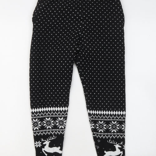 Primark Womens Black Geometric Polyester Jogger Trousers Size 12 L23 in Regular - Christmas
