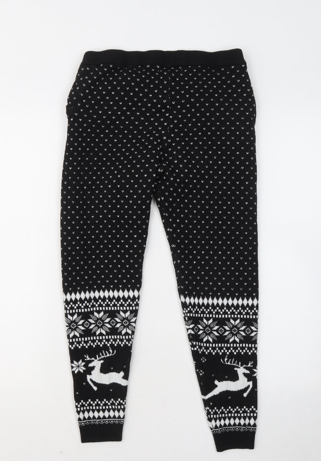 Primark Womens Black Geometric Polyester Jogger Trousers Size 12 L23 in Regular - Christmas