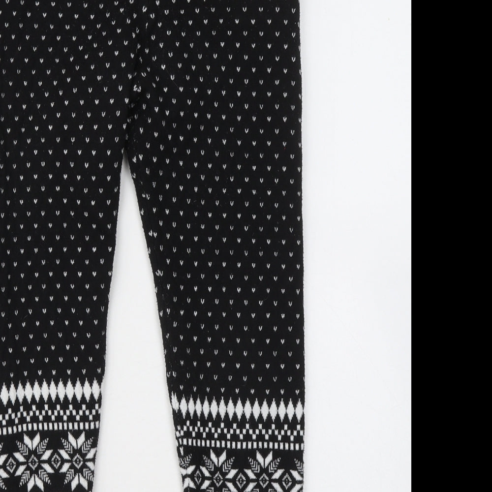 Primark Womens Black Geometric Polyester Jogger Trousers Size 12 L23 in Regular - Christmas
