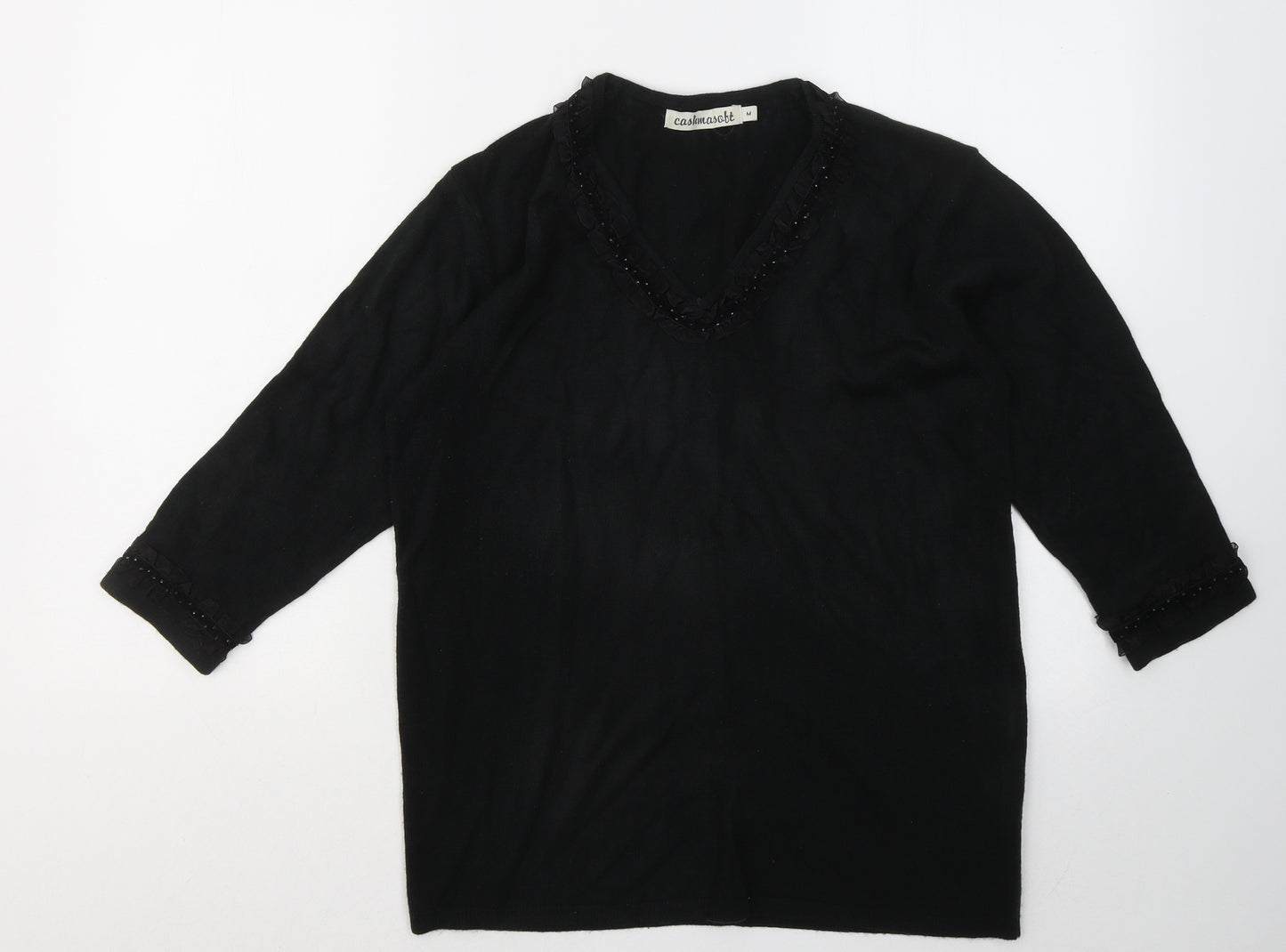 Cashmasoft Womens Black V-Neck Acrylic Pullover Jumper Size M