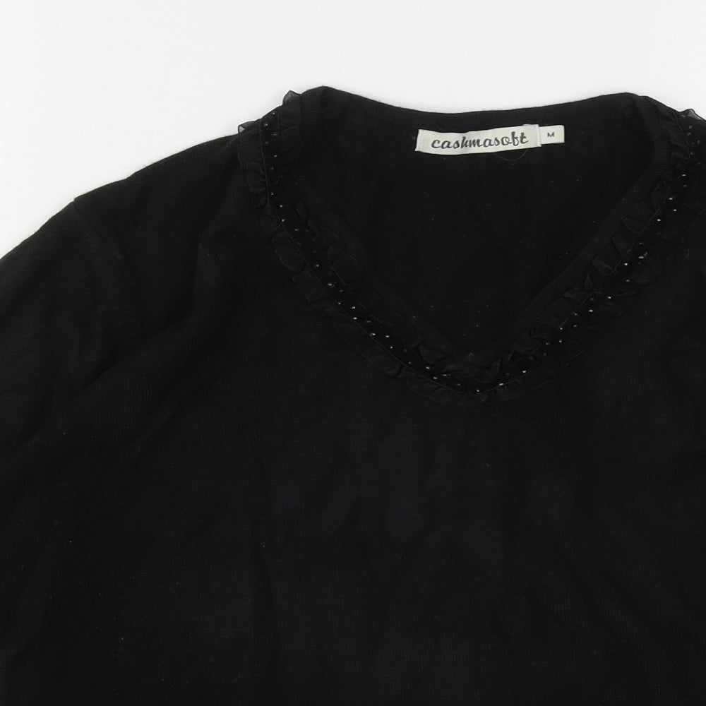 Cashmasoft Womens Black V-Neck Acrylic Pullover Jumper Size M