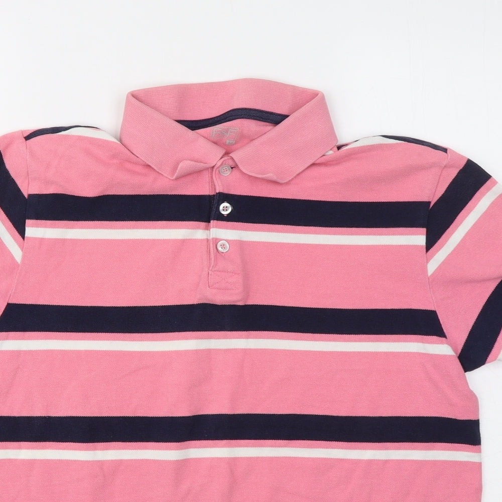 F&F Mens Pink Striped Cotton Polo Size M Collared