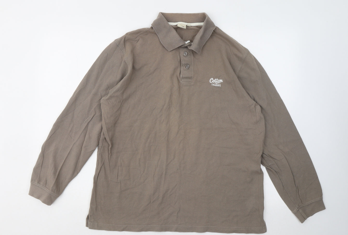 Cotton Traders Mens Brown Cotton Polo Size M Collared