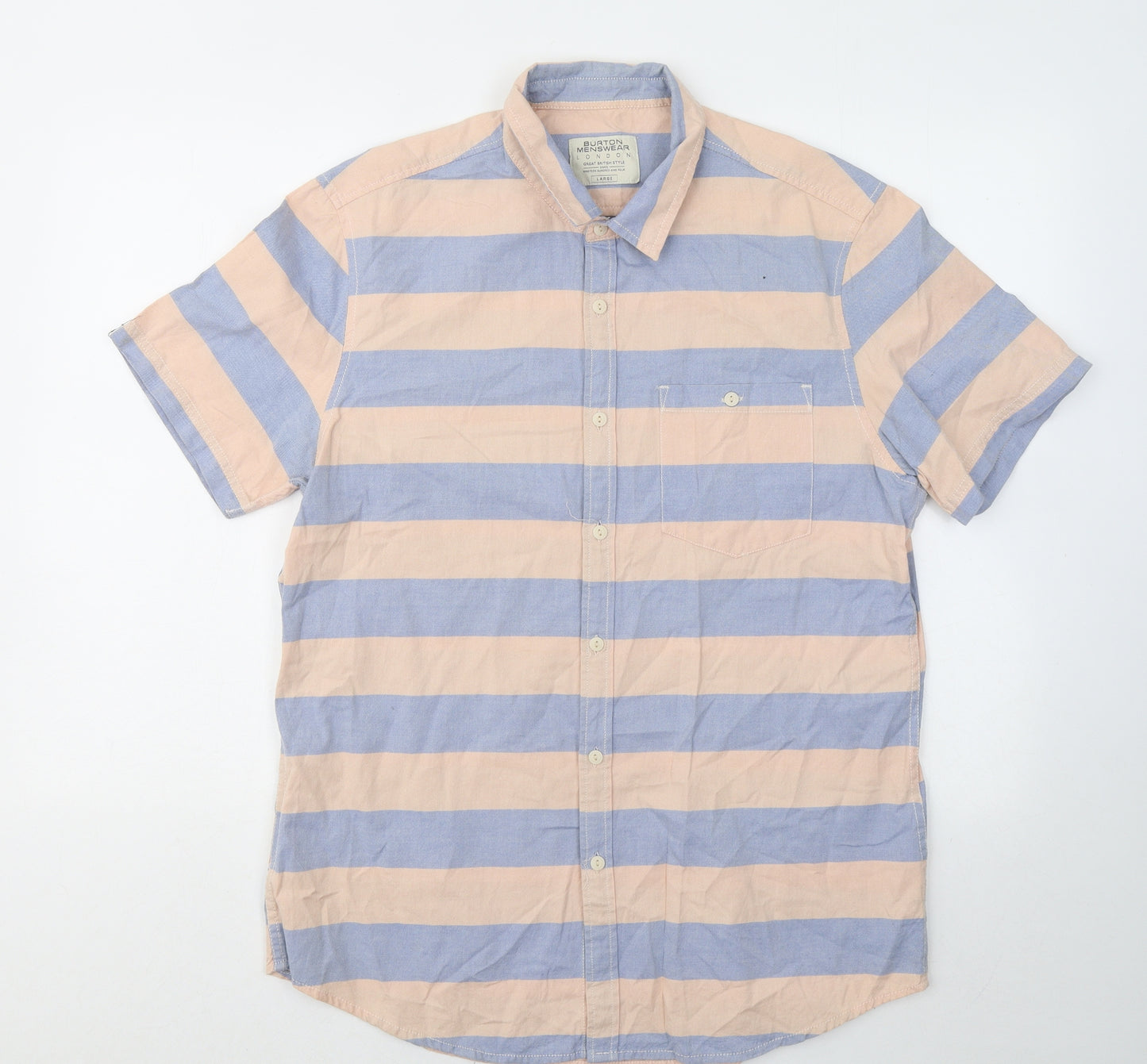 Burton Mens Blue Striped Cotton Button-Up Size L Collared