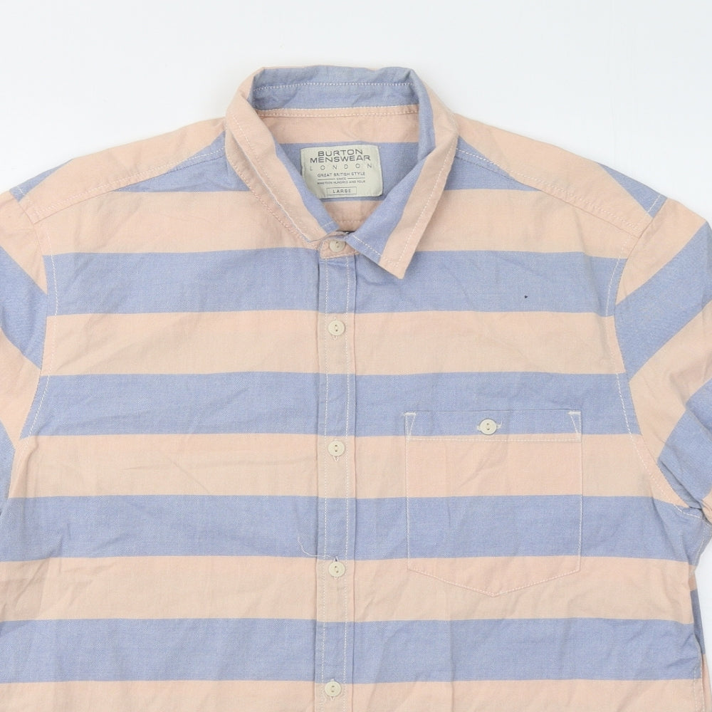 Burton Mens Blue Striped Cotton Button-Up Size L Collared