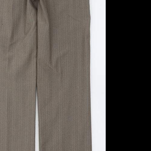 BHS Womens Brown Polyester Trousers Size 8 L25 in Regular