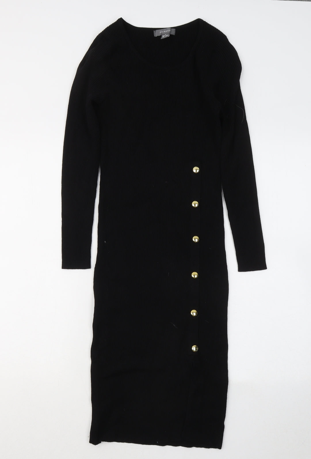 Primark Womens Black Viscose Jumper Dress Size 12 Round Neck