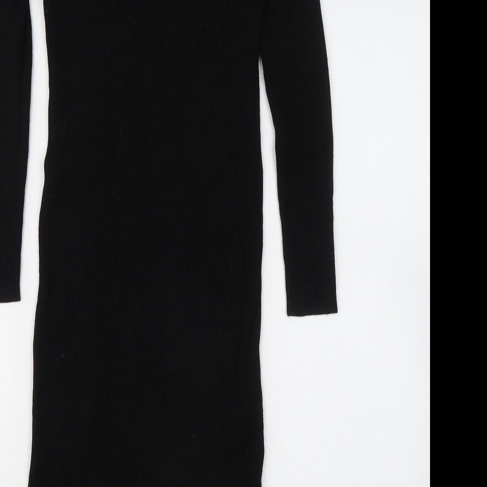 Primark Womens Black Viscose Jumper Dress Size 12 Round Neck