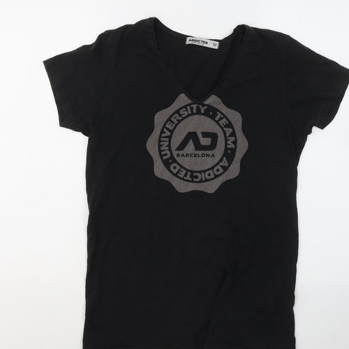 addictied Womens Black Cotton Basic T-Shirt Size S V-Neck