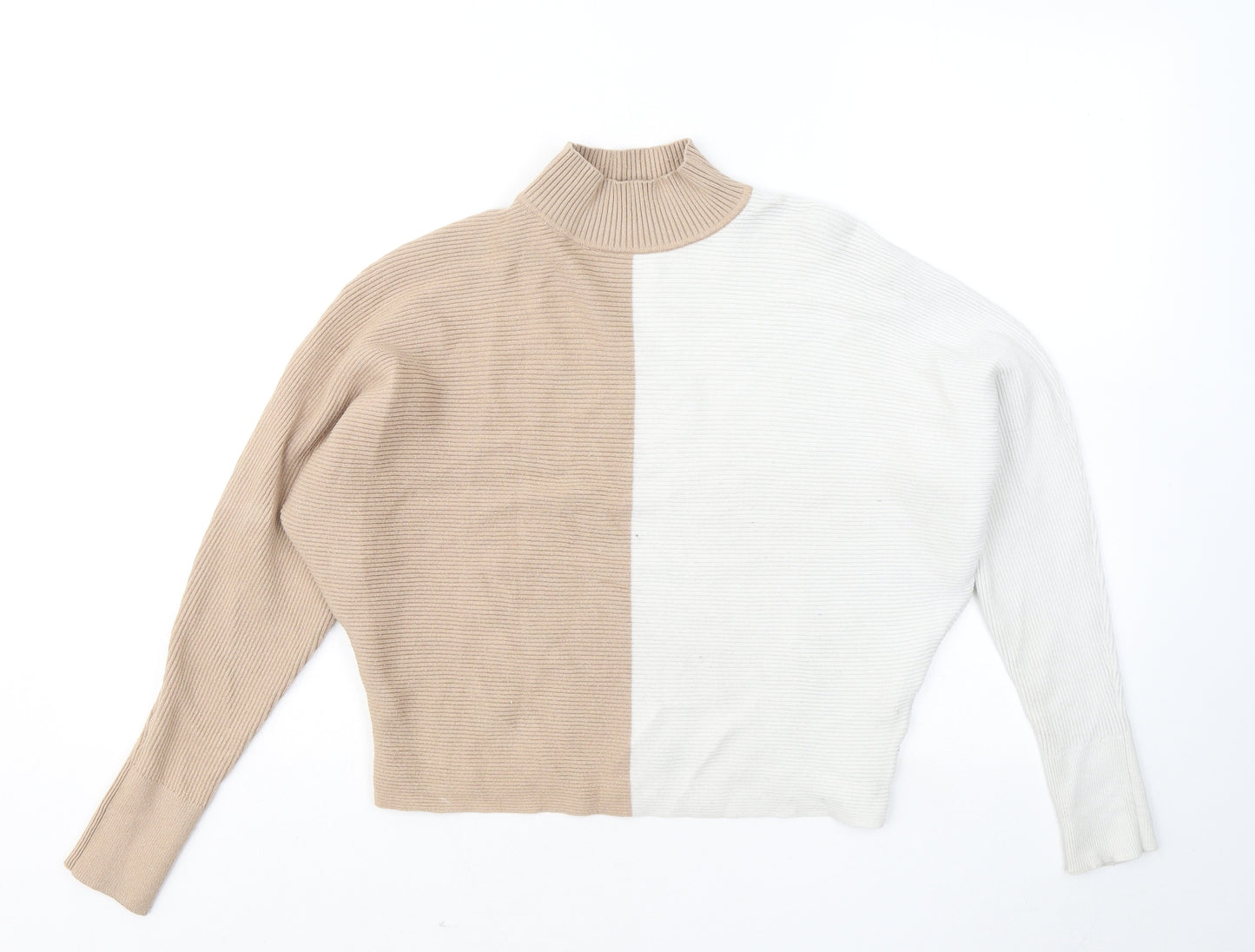 Primark Womens Beige Mock Neck Viscose Pullover Jumper Size 6