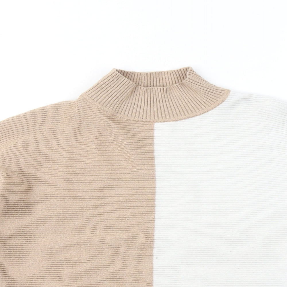 Primark Womens Beige Mock Neck Viscose Pullover Jumper Size 6