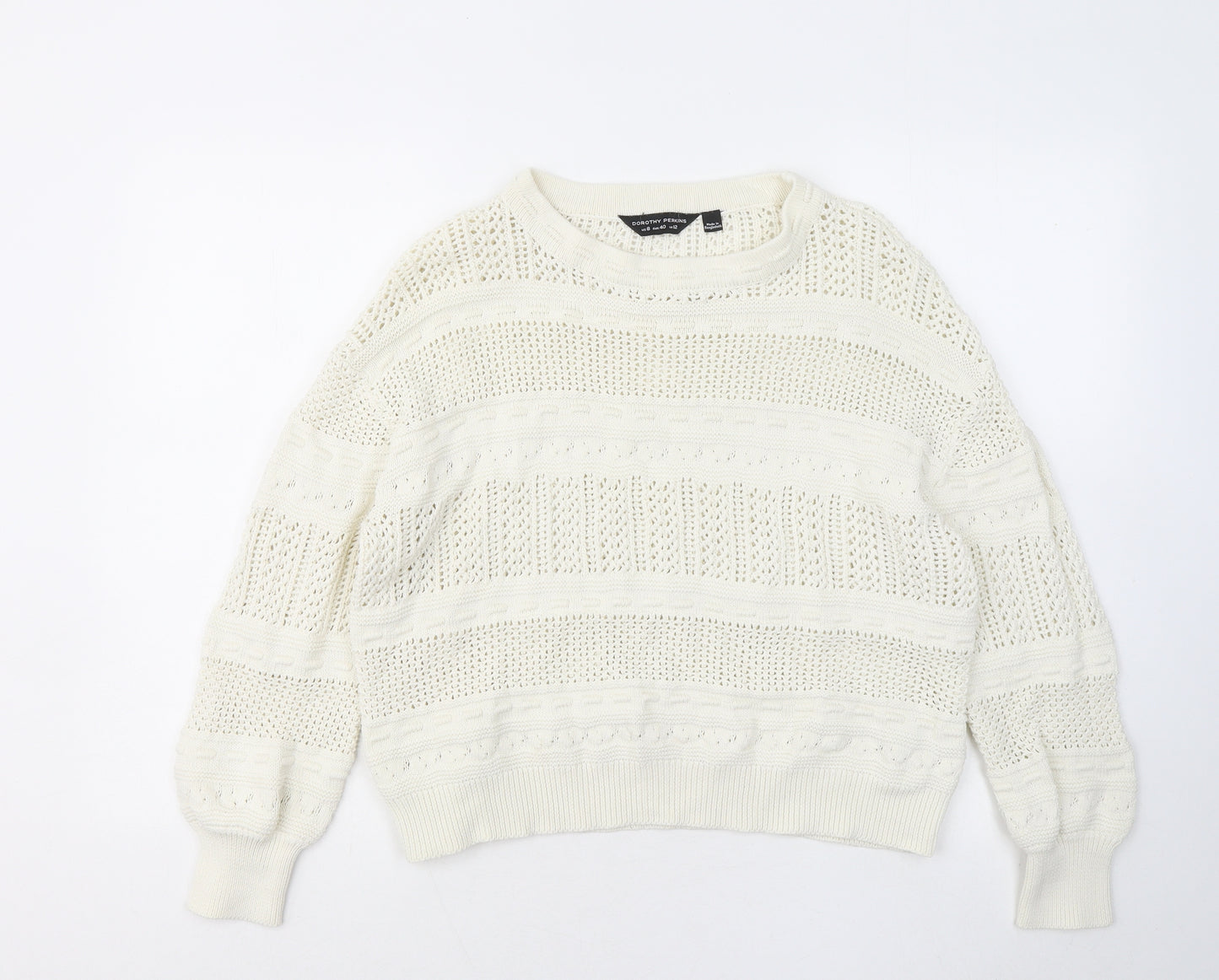 Dorothy Perkins Womens White Round Neck Cotton Pullover Jumper Size 12