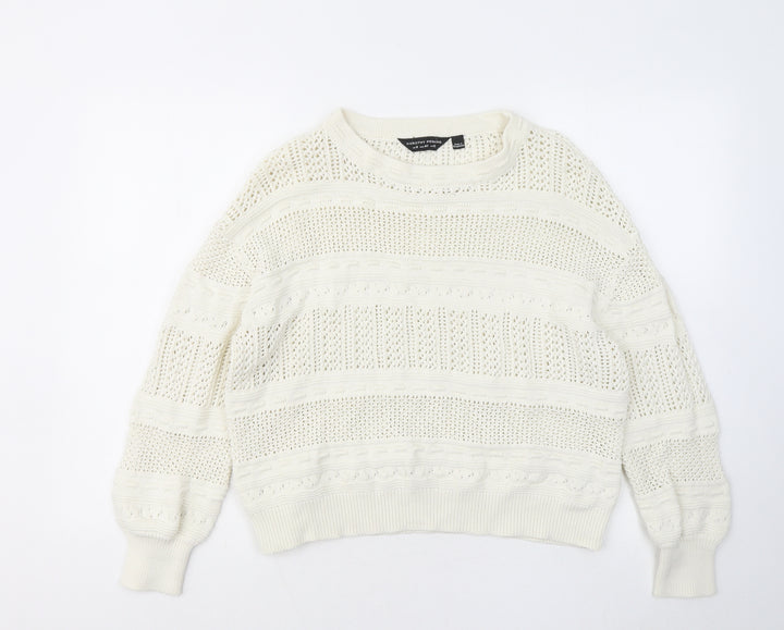 Dorothy Perkins Womens White Round Neck Cotton Pullover Jumper Size 12