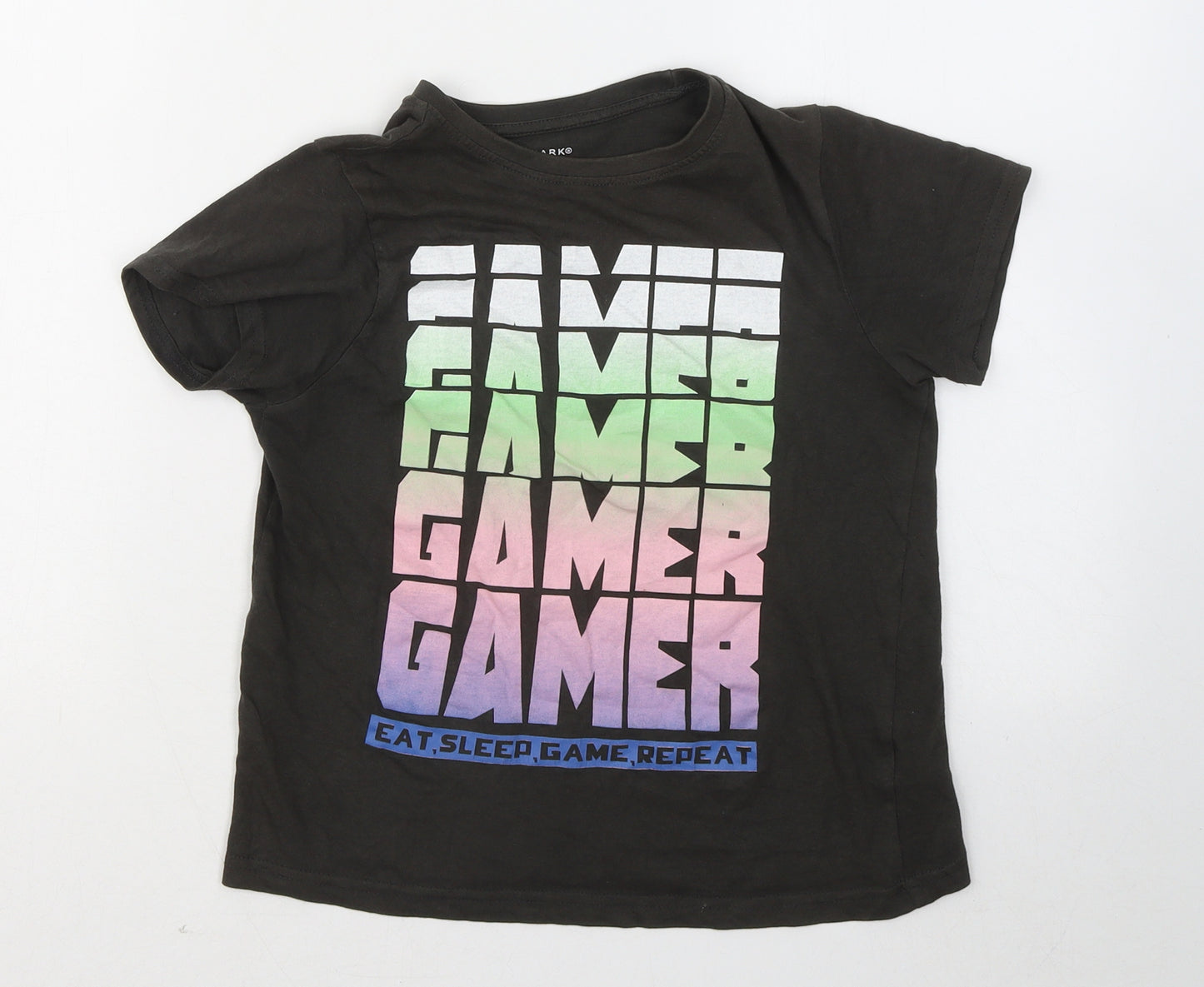 Primark Boys Green Cotton Basic T-Shirt Size 7-8 Years Round Neck - Gamer